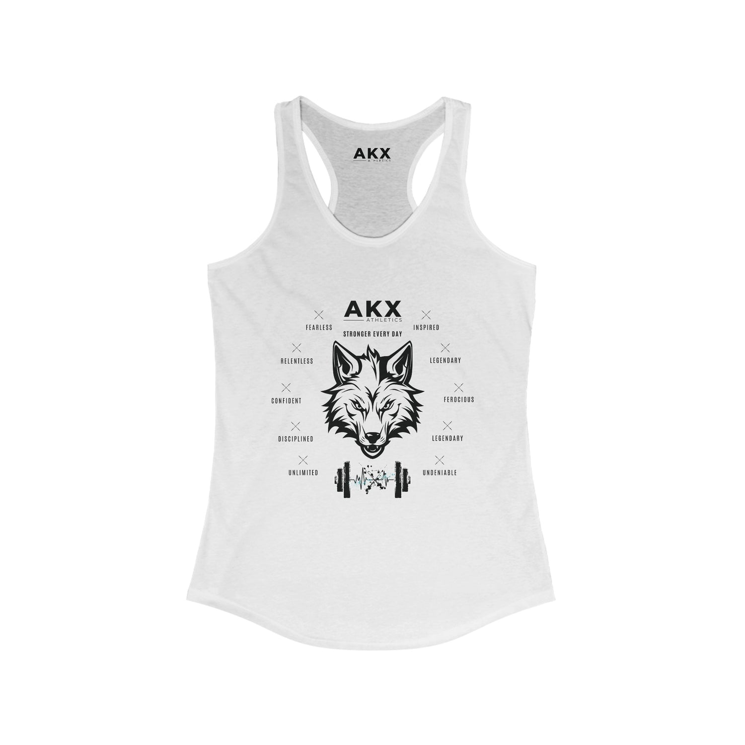 Wolf Motivation Diagram: Women's Racerback Tank (Black Background)