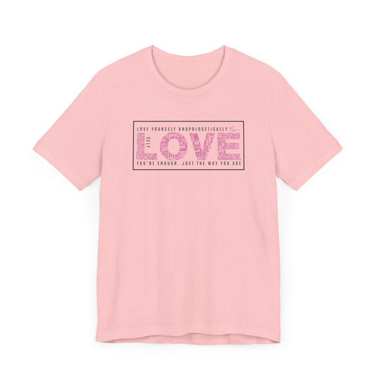 Self Love (Black & Pink Design): T-Shirt With Heart Design Back