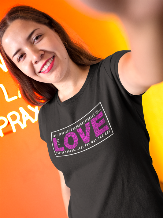 Self Love (Pink Front): T-Shirt With Heart Design Back